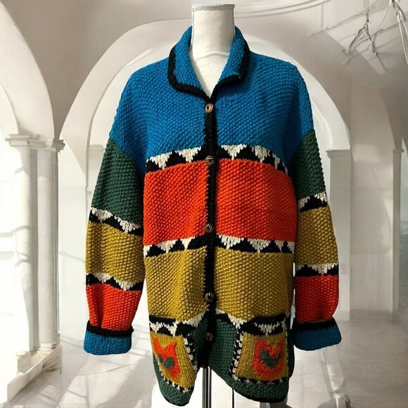 Ekeko Sweaters - EkeKo Chunky Handmade Oversized Wool Cardigan Sweater XL